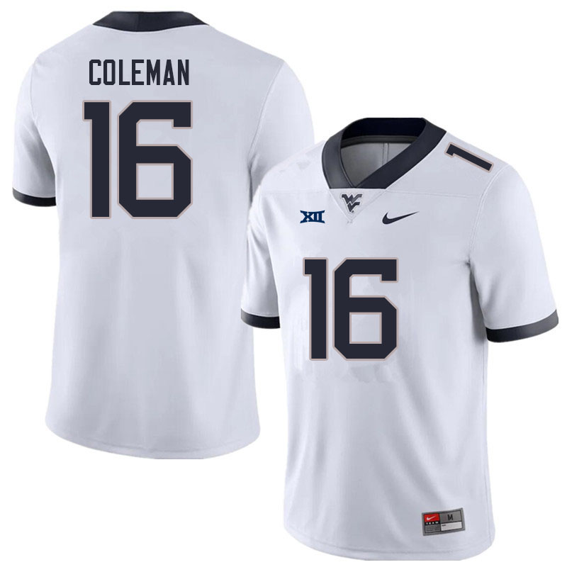 Men #16 Caleb Coleman West Virginia Mountaineers College Football Jerseys Sale-White